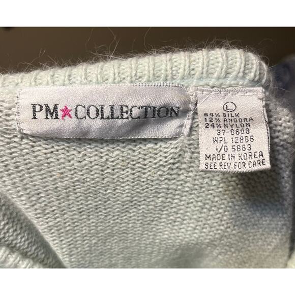 Vintage Knit Sweater Womens Large Seafoam Silk Angora Pullover Pastel Preppy 80s - Picture 6 of 7